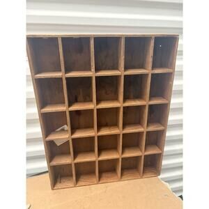 VTG Wooden Wall Curio Pigeon Hole Display Case 25 Compartments 15”